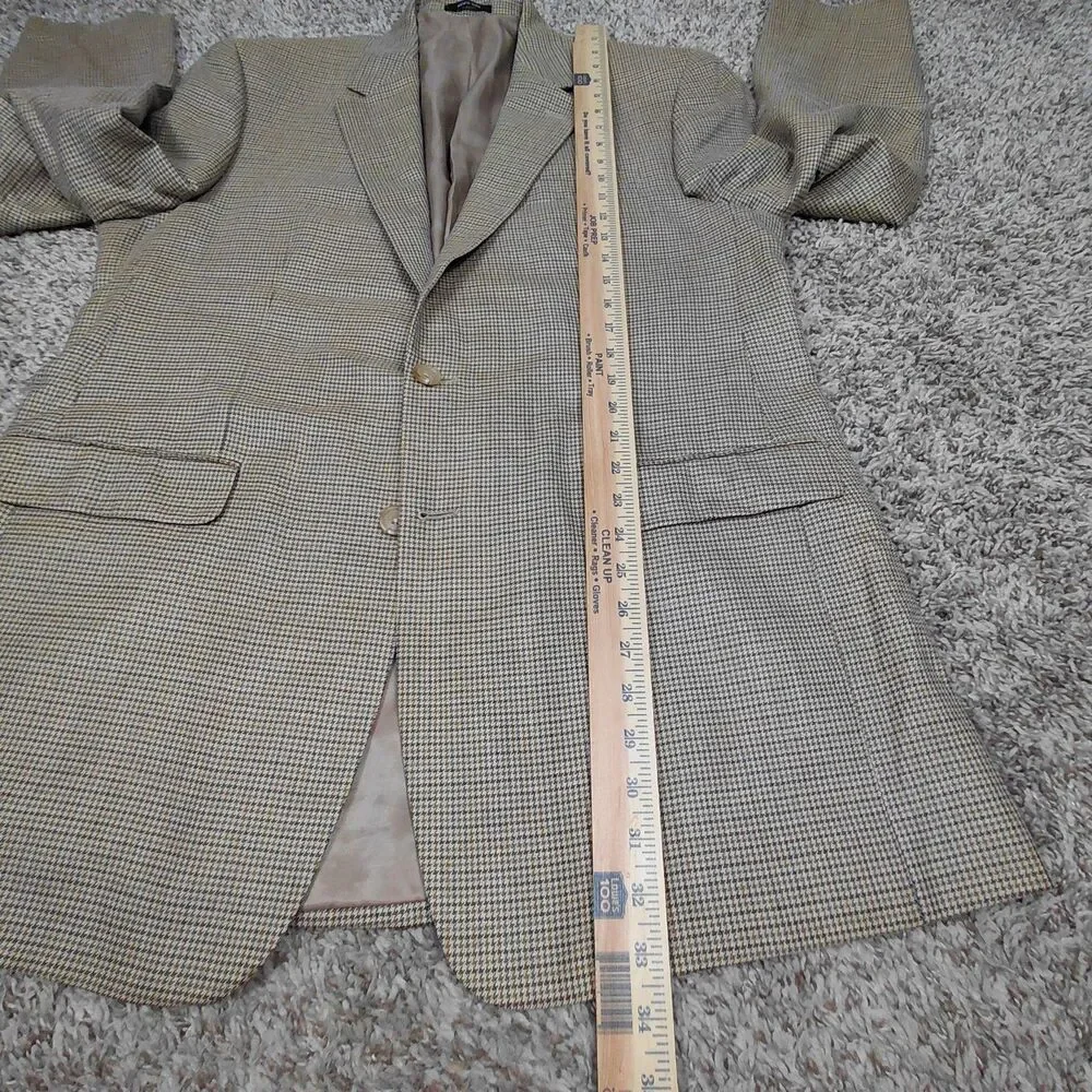Lauren Ralph Lauren Blazer Mens 43L Tan Houndstooth Silk Wool Two Button Sport